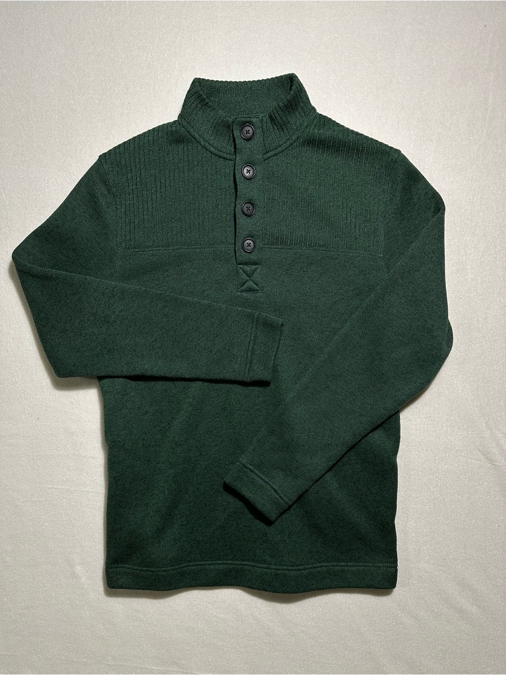 ASPEN Men’s Medium Forest Green Button Mock Neck Pullover Sweater